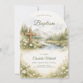Watercolor Cross Minimalist Baptism Invitation Einladung (Vorderseite)