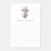 Watercolor cross purple flower name lined post-it klebezettel (Vorderseite)