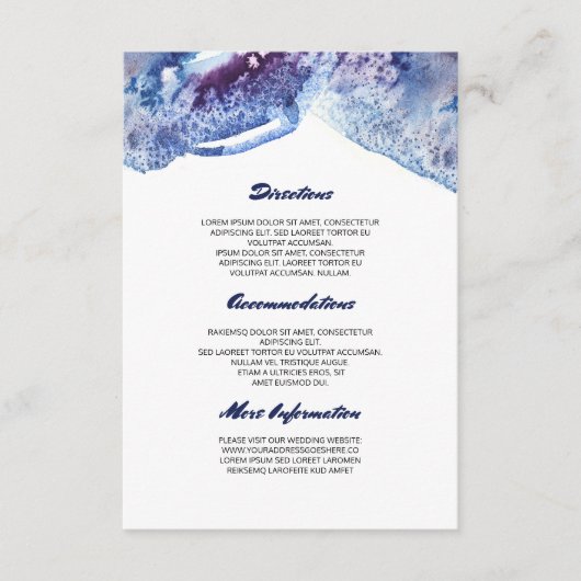 Watercolor Crystal Blue Wedding Information Begleitkarte (Vorderseite)