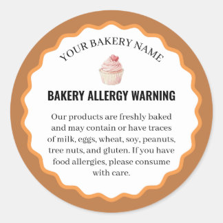 Watercolor Cupcake Bakery Allergy Warning Runder Aufkleber