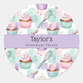  Watercolor Cupcake Lavender Teal Cupcake Topper  Runder Aufkleber