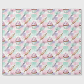 Watercolor Cupcake Pattern Pastel Pink Geschenkpapier (Flach)
