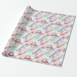 Watercolor Cupcake Pattern Pastel Pink  Geschenkpapier