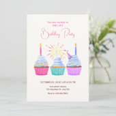 Watercolor cupcakes birthday einladung (Stehend Vorderseite)