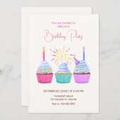 Watercolor cupcakes birthday einladung (Vorne/Hinten)