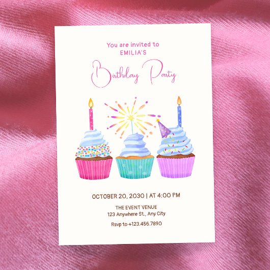 Watercolor cupcakes birthday einladung