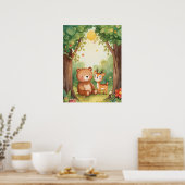Watercolor Cute Bear & Deer Woodland Nursery Art Poster (Küche)