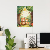 Watercolor Cute Bear & Deer Woodland Nursery Art Poster (Heimbüro)