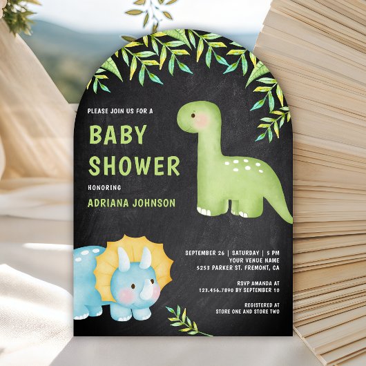 Watercolor Cute Dinosaur Chalkboard Baby Shower Einladung