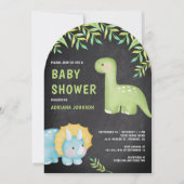 Watercolor Cute Dinosaur Chalkboard Baby Shower Einladung (Vorderseite)