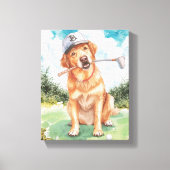 Watercolor Cute Golden Retriever Golf Leinwanddruck (Vorderseite)