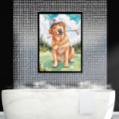 Watercolor Cute Golden Retriever Golf Leinwanddruck