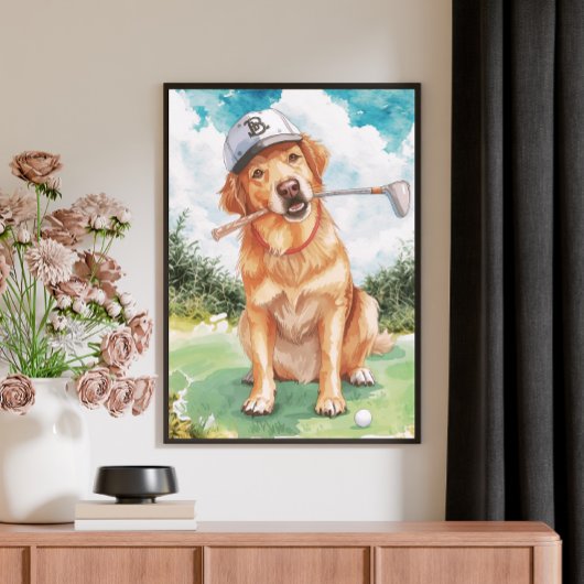 Watercolor Cute Golden Retriever Golf Leinwanddruck