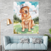 Watercolor Cute Golden Retriever Golf Poster