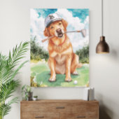 Watercolor Cute Golden Retriever Golf Poster