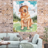 Watercolor Cute Golden Retriever Golf Poster
