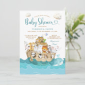 Watercolor Cute Noah's Ark baby shower adventure Einladung (Stehend Vorderseite)