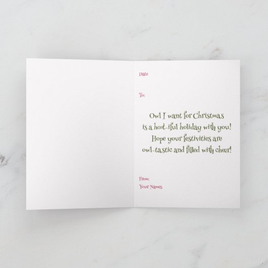 Watercolor Cute Owls Whimsical Christmas Folded Karte (Innenseite)