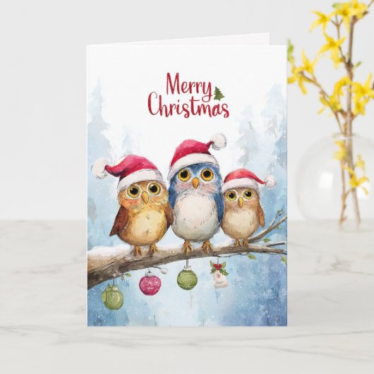 Watercolor Cute Owls Whimsical Christmas Folded Karte (Gelbe Blume)
