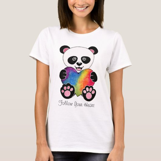 Watercolor Cute Panda With Rainbow Heart T-Shirt (Vorderseite)