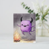 Watercolor Cute Purple Monster and a Campfire Postkarte (Stehend Vorderseite)