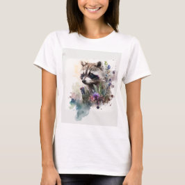 Watercolor Cute Raccoon Spring Flowers        T-Shirt