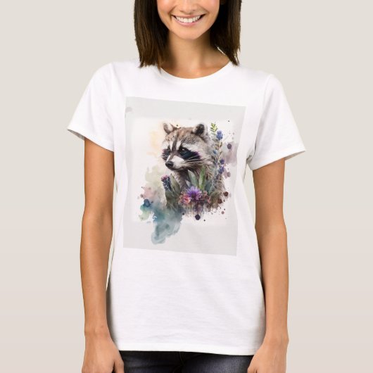 Watercolor Cute Raccoon Spring Flowers T-Shirt (Vorderseite)
