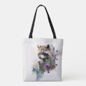 Watercolor Cute Raccoon Spring Flowers Tasche (Rückseite)