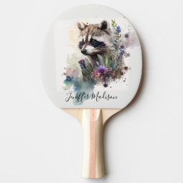 Watercolor Cute Raccoon Spring Flowers         Tischtennis Schläger