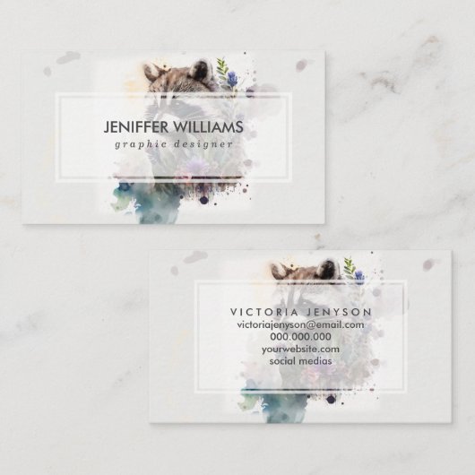 Watercolor Cute Raccoon Spring Flowers Visitenkarte (Vorne/Hinten)