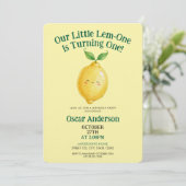 Watercolor Cute Yellow Lemon One Year Birthday Einladung (Stehend Vorderseite)