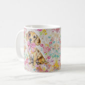 Watercolor Dachshund Coffee Mug Pink Florals Kaffeetasse (Vorderseite Links)