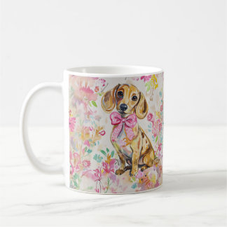 Watercolor Dachshund Coffee Mug Pink Florals Kaffeetasse