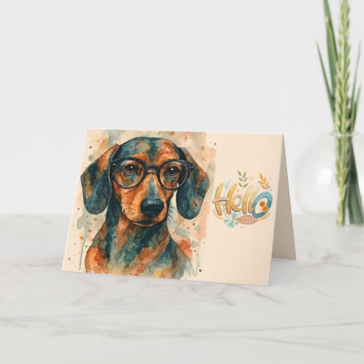 Watercolor Dachshund Hello Greeting Card Karte (Vorderseite)