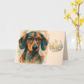 Watercolor Dachshund Hello Greeting Card Karte (Gelbe Blume)