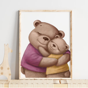 Watercolor Daddy Bear Hug Bärenwand Poster