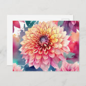 Watercolor Dahlia Summer Postkarte (Vorne/Hinten)