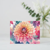 Watercolor Dahlia Summer Postkarte (Stehend Vorderseite)