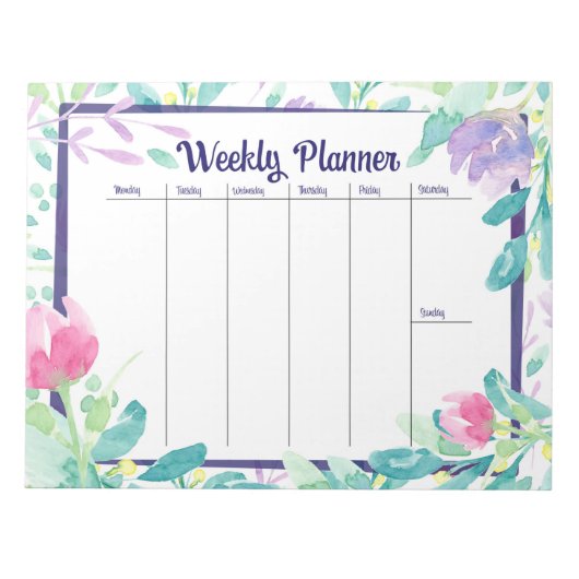 Watercolor Dainty Floral Weekly Planer Notizblock (Vorderseite)