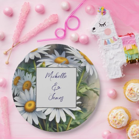 Watercolor Daisies Blume Beruflich Trendy Pappteller (Party)