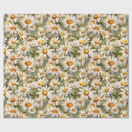 Watercolor Daisies Wrapping Paper Roll Geschenkpapier (Flach)