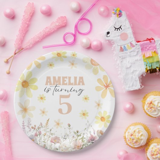 Watercolor Daisy Birthday Pappteller (Party)