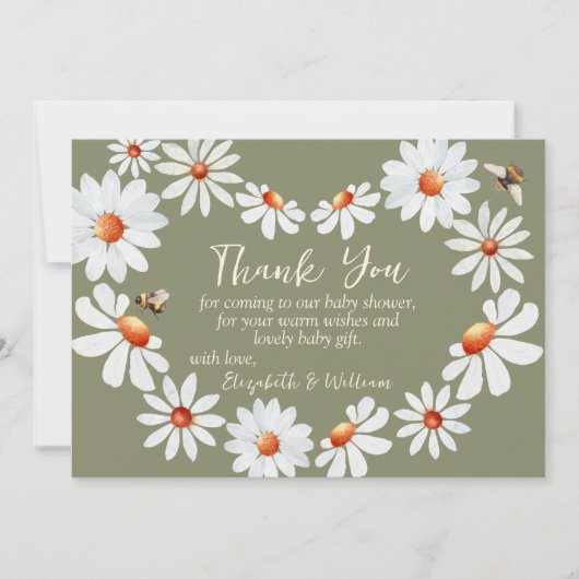 Watercolor Daisy & Bumblebee Babydusche Vielen Dan Dankeskarte (Vorderseite)