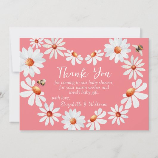 Watercolor Daisy & Bumblebee Babydusche Vielen Dan Dankeskarte (Vorderseite)