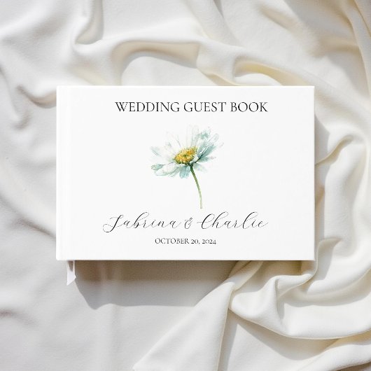 Watercolor Daisy Elegant Floral Wedding Gästebuch