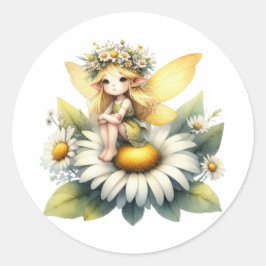 Watercolor Daisy Fairy Runder Aufkleber