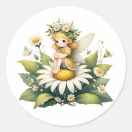 Watercolor Daisy Fairy Runder Aufkleber