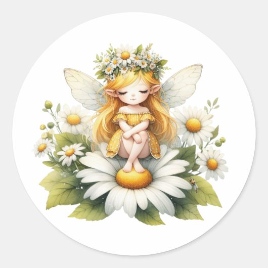 Watercolor Daisy Fairy Runder Aufkleber (Vorderseite)