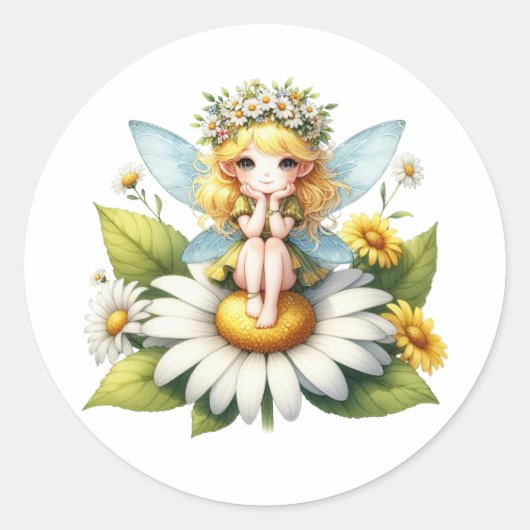 Watercolor Daisy Fairy Runder Aufkleber (Vorderseite)
