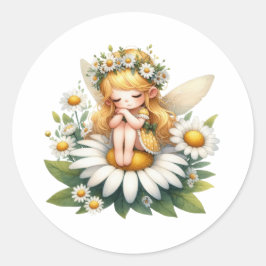 Watercolor Daisy Fairy Runder Aufkleber